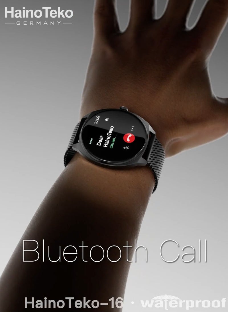 Haino Teko HainoTeko-16 Ultra Slim Waterproof Smart Watch With AMOLED Display Bluetooth Calling 3 Pair Straps and Charging Cable Designed for Ladies and Gents Black - Image 5