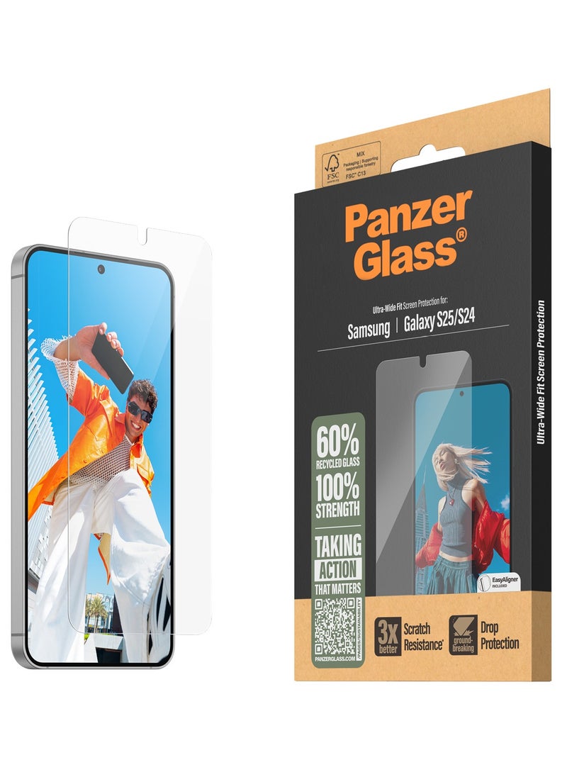 PanzerGlass PanzerGlass Screen Protector for Samsung Galaxy S25 Tempered Glass, High Scratch Resistance, 60% Recycled Glass, S25 screen protector, Anti-scratch, No Dust, No Bubbles  - Image 1