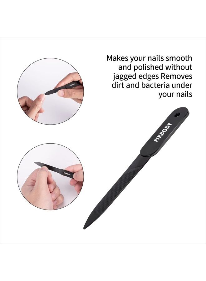 FIXBODY Nail Clipper Set – Black Stainless Steel Fingernails & Toenails Clippers & Nail File Sharp Nail Cutter with Leather Case, Gift for Men and Women, Set of 3 - Image 5