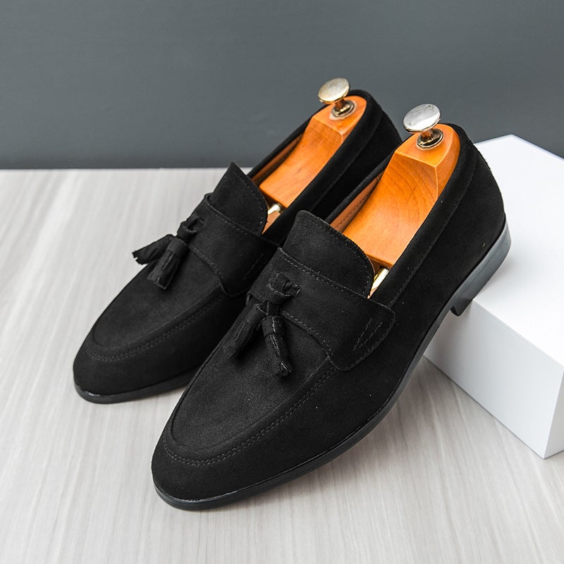 Dropshipping Soft-Soled Slip-On Leather Shoes For Men British Frosted Suede Penny Loafers Tassel Bean Shoes - Image 1