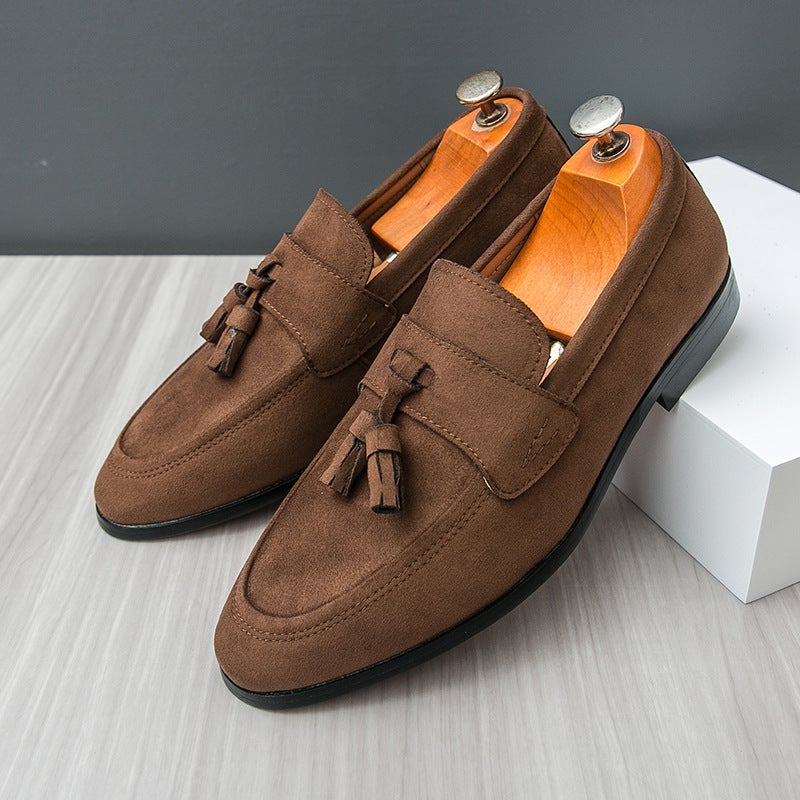 Dropshipping Soft-Soled Slip-On Leather Shoes For Men British Frosted Suede Penny Loafers Tassel Bean Shoes - Image 2