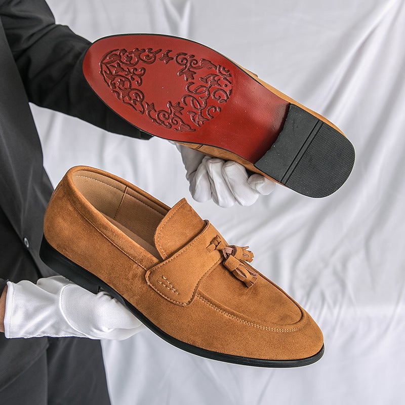 Dropshipping Soft-Soled Slip-On Leather Shoes For Men British Frosted Suede Penny Loafers Tassel Bean Shoes - Image 5