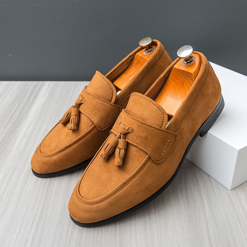 Dropshipping Soft-Soled Slip-On Leather Shoes For Men British Frosted Suede Penny Loafers Tassel Bean Shoes - Image 3