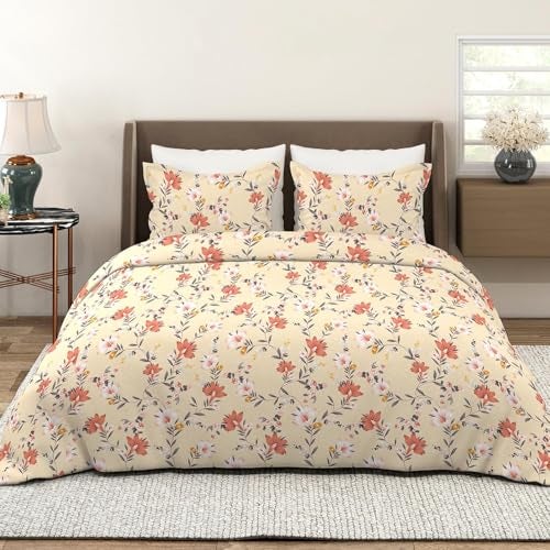 Layers Bloom Beige Floral Printed Double Bedsheet Set for All Seasons | Microfiber Double Bed Sheet with 2 Pillow Covers — Soft, Breathable, Wrinkle-Resistant - Image 1