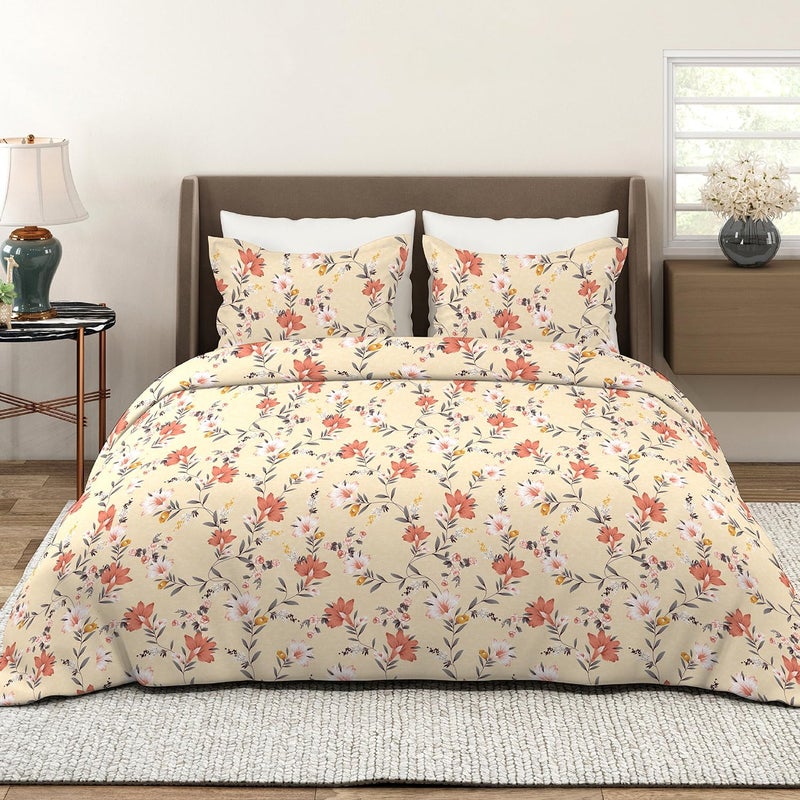 Layers Bloom Beige Floral Printed Double Bedsheet Set for All Seasons | Microfiber Double Bed Sheet with 2 Pillow Covers — Soft, Breathable, Wrinkle-Resistant - Image 4
