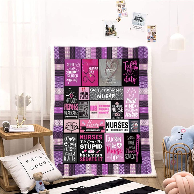 Belperan Nurse Gifts Soft Warm Nurse Gifts for Women Throw Blanket Gifts for Nurses Nurses Week Gifts Soft Fluffy Sherpa Warm Throw Blankets for Bed  Office and Couch (HS3 150cm x 200cm(59'' x 79'')) - Image 3