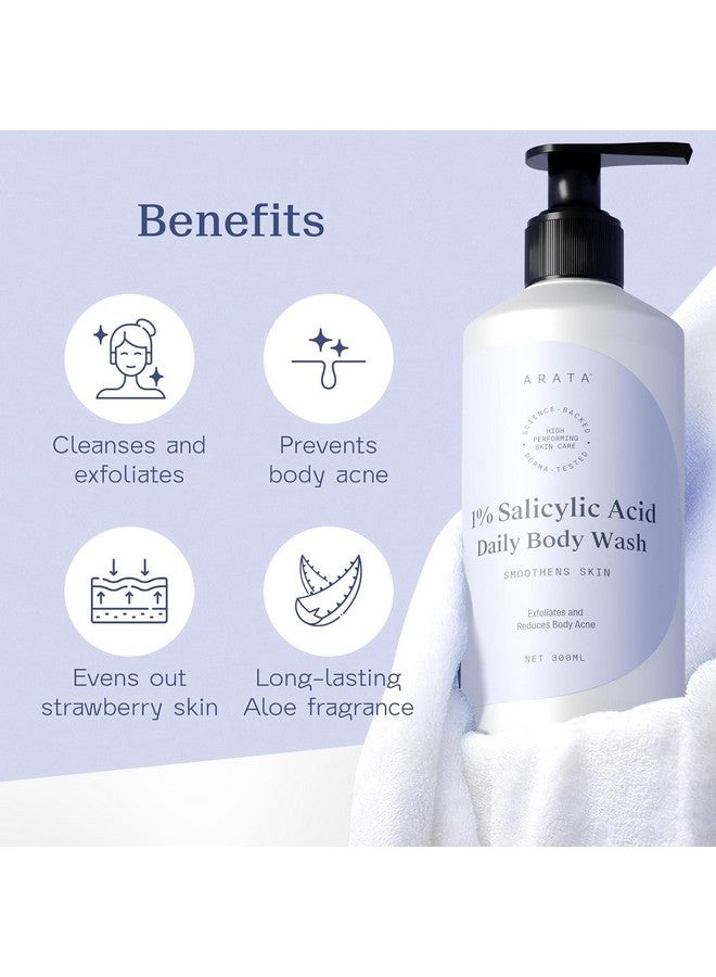 ARATA 1% Salicylic Acid Exfoliating Body Wash 600Ml For Body & Back Acne | Prevents Dry, Rough, Bumpy, And Strawberry Skin | Deep Cleanses Skin | For All Skin Types | Body Shower Gel - Image 4