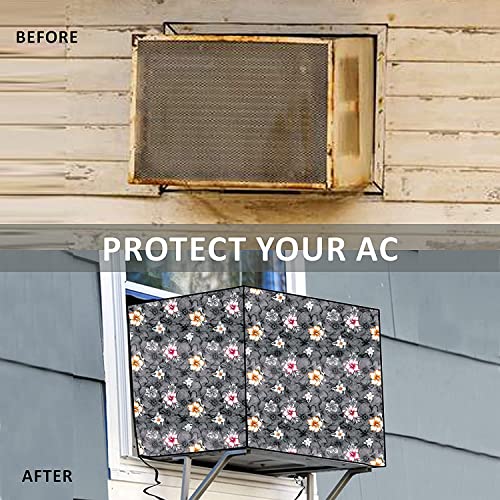 Da Anushi Window Ac Cover for 1.5 Ton Capacity AC Attractive Digital Prints/Waterproof & Dustproof/All Weather Window Ac Cover (Grey Multi Flower), Polyester - Image 4