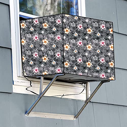 Da Anushi Window Ac Cover for 1.5 Ton Capacity AC Attractive Digital Prints/Waterproof & Dustproof/All Weather Window Ac Cover (Grey Multi Flower), Polyester - Image 2