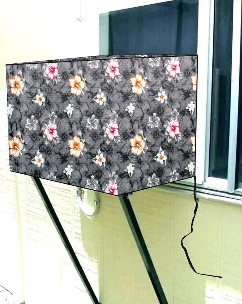 Da Anushi Window Ac Cover for 1.5 Ton Capacity AC Attractive Digital Prints/Waterproof & Dustproof/All Weather Window Ac Cover (Grey Multi Flower), Polyester - Image 1