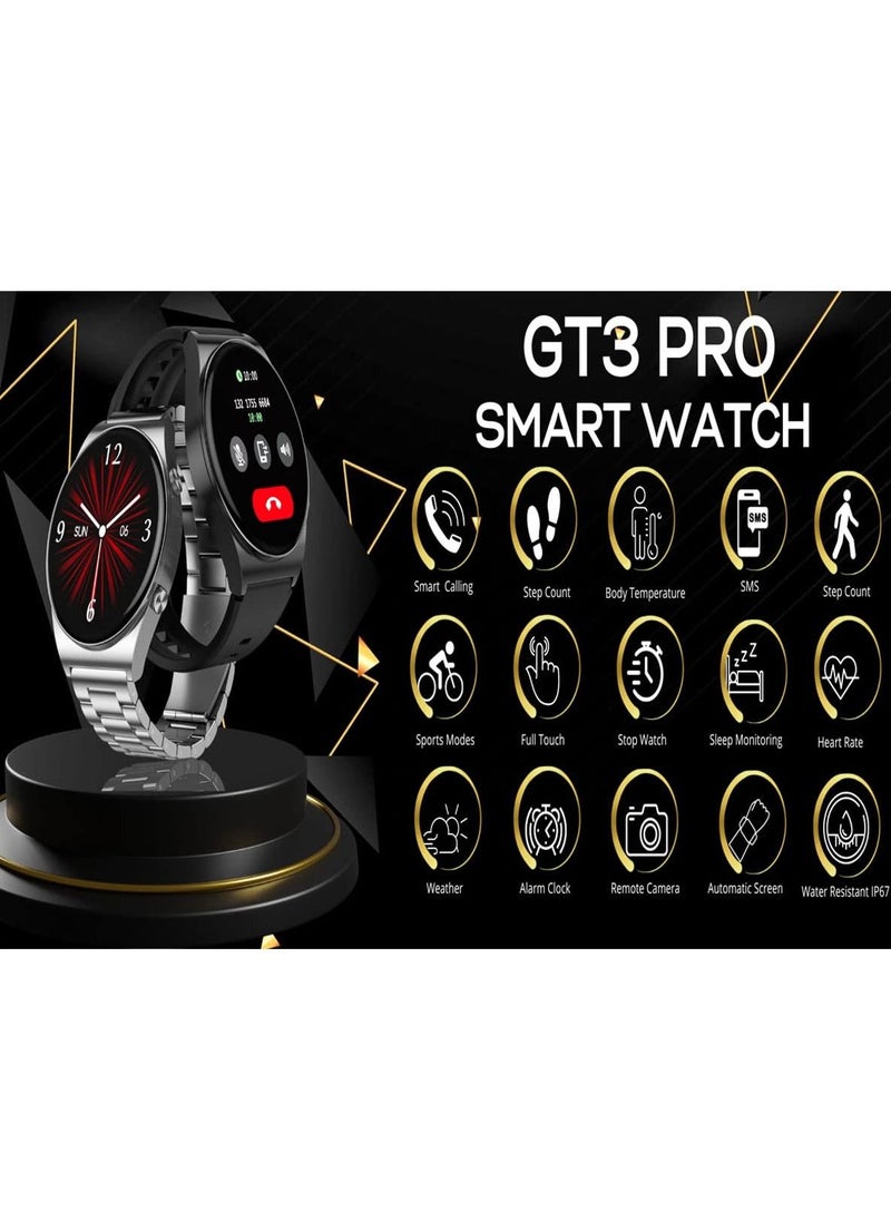 Generic - G Tab Smart Watch GT3 Pro Round Shape with Two Set Strap and Voice Assistance Bluetooth Wireless Watch HD Voice Call IP67 Waterproof HD Full Touch Screen 1.32 inch Display - Image 1