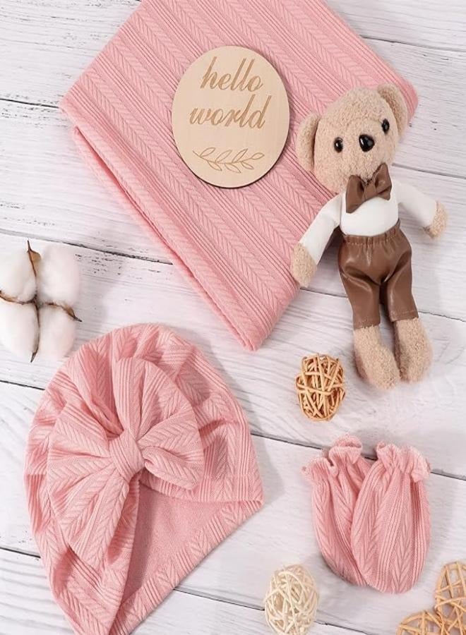 iMissiu Newborn Swaddle Set with Matching Hat and Headband, Receiving Headband Blankets Muslin Baby Swaddle Blankets Stretchy Baby Blankets for Girls and Boys - Image 2