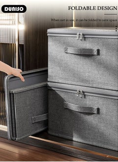 DUNISO 2PCS Large Storage Bags, Clothes Storage Bins with Zip Lid Foldable Closet Organizers Storage Containers with Durable Handles Thick Fabric Storage Box for Blanket Comforter Clothing Bedding  - Image 2