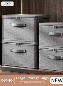 DUNISO 2PCS Large Storage Bags, Clothes Storage Bins with Zip Lid Foldable Closet Organizers Storage Containers with Durable Handles Thick Fabric Storage Box for Blanket Comforter Clothing Bedding  - Image 1