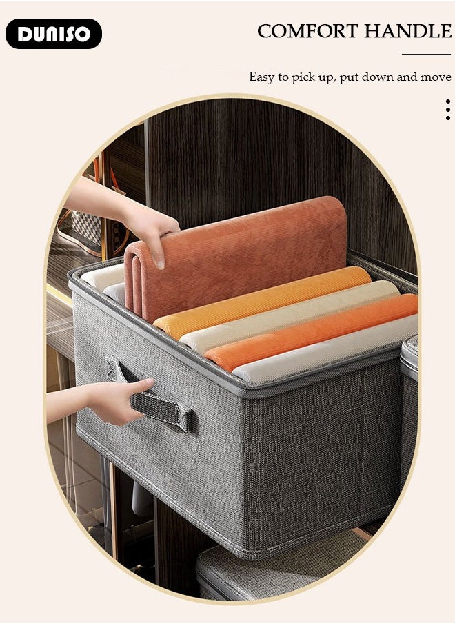 DUNISO - 2PCS Large Storage Bags, Clothes Storage Bins with Zip Lid Foldable Closet Organizers Storage Containers with Durable Handles Thick Fabric Storage Box for Blanket Comforter Clothing Bedding - Image 1