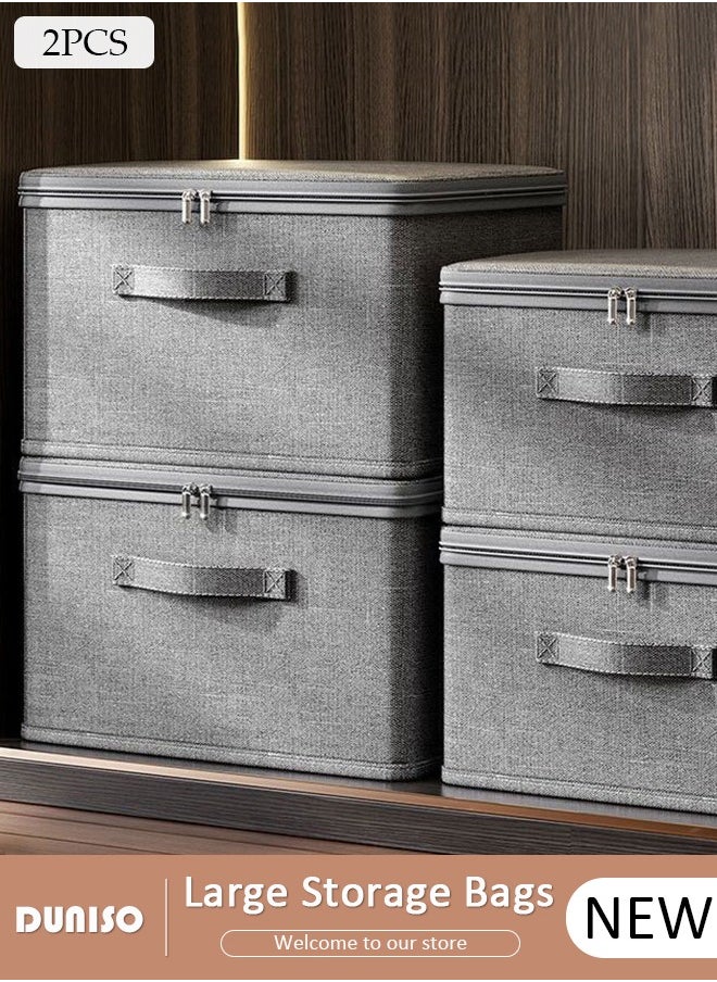 DUNISO - 2PCS Large Storage Bags, Clothes Storage Bins with Zip Lid Foldable Closet Organizers Storage Containers with Durable Handles Thick Fabric Storage Box for Blanket Comforter Clothing Bedding - Image 1