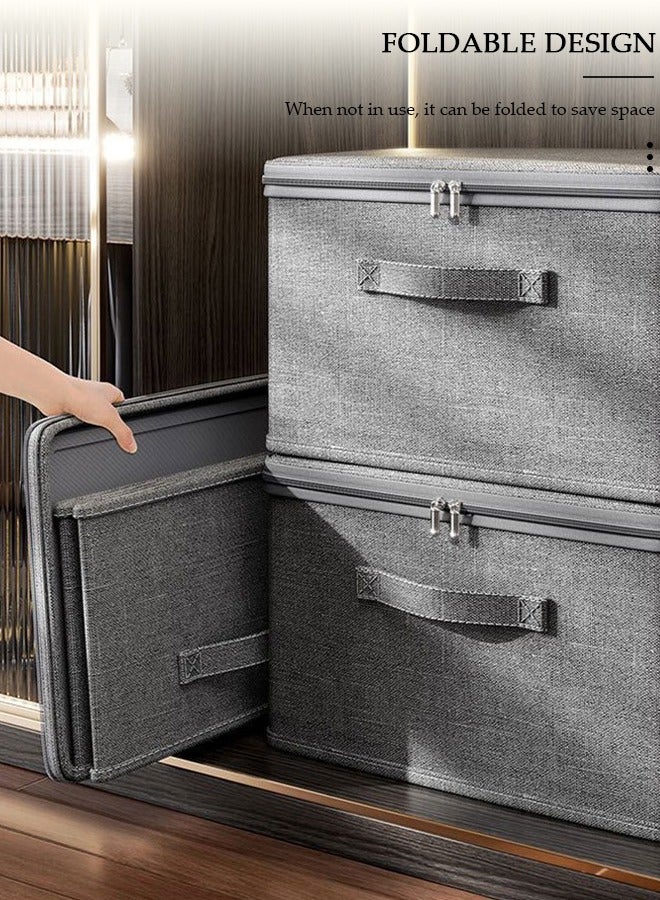 DUNISO 2PCS Large Storage Bags, Clothes Storage Bins with Zip Lid Foldable Closet Organizers Storage Containers with Durable Handles Thick Fabric Storage Box for Blanket Comforter Clothing Bedding - Image 3