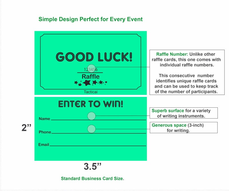 Tacticai 250 Raffle Tickets, Green (1 of 8 Colors), Raffle Cards, Entry Form with Name, Phone & Email for Events, Fundraiser & Prizes - Image 3