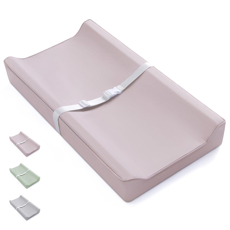 Blissful Diary Vegan Leather Baby Changing Pad with Waterproof WipeClean PU Cover Standard Size Cozy Diaper Changing Pad for Dresser and Table Taupe