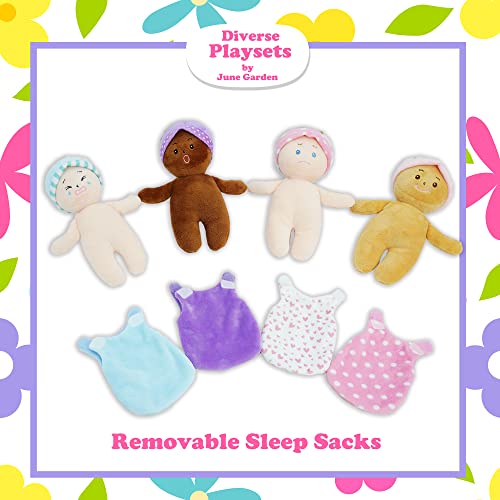 June Garden My First Basket Plush Baby Doll Set Includes 1 Basket and 4 Multicultural Soft Plush Babies with Emotional Expressions for Infants and Toddlers Birth and Up - Image 5