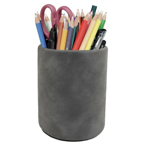 Fosinz Leather Pen Holder, Dark Gray Pencil Holder, Desktop Elegant Pen Holder for Desk, Stationery Organizer for School Office Home Dorm - Image 1