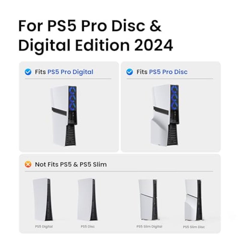 مروحة تبريد PS5 Pro لإعداد الألعاب، بلاستيك PS، أسود، تبريد هادئ فعال بثلاث مراوح مع سرعة قابلة للتعديل، تحكم ذكي في الطاقة، ضوء LED، منفذ USB3.0 - Image 2