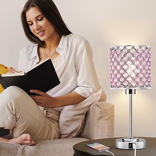 GyroVu Pink Crystal Table Lamp Set of 2, Bedside Table Lamps 3-Way Dimmable Touch Nightstand Lamp with USB-C+A Charging Ports Night Lights Decorative Accent Lamp for Bedroom, Living Room, Office, Girls Room - Image 5