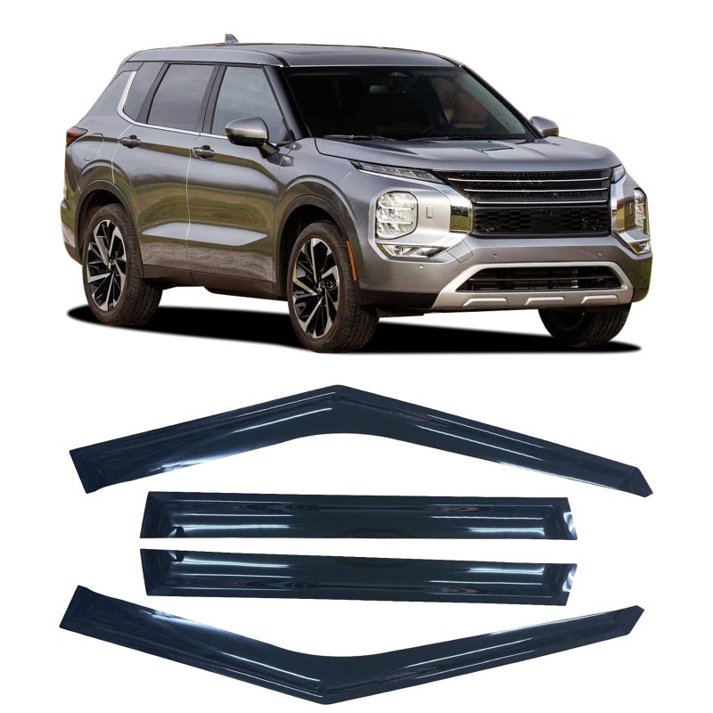 SAOKNCE 4 Pieces Tapeon Extra Durable Rain Guards Fit for 2022 2023 2024 Mitsubishi OutlanderWindow DeflectorsWindow Visors Smoke Black