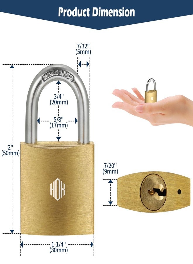 HOX 6-Pack Keyed Padlock, Waterproof and Rustproof, Solid Brass Lock with 1-1/4" Wide Body, Padlock with Keys for Storage Unit, Sheds, Garages and Fence - Image 2