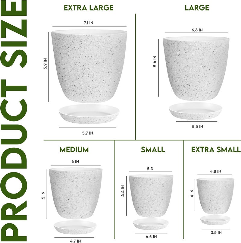 Utopia Home Set of 5 Flower Pots 18/17/15/13/12 cm Plantpot with Saucer for Kitchen, Balcony, Garden Plants, Nursery Flower Pots for Indoor Dappled Grey. - Image 2
