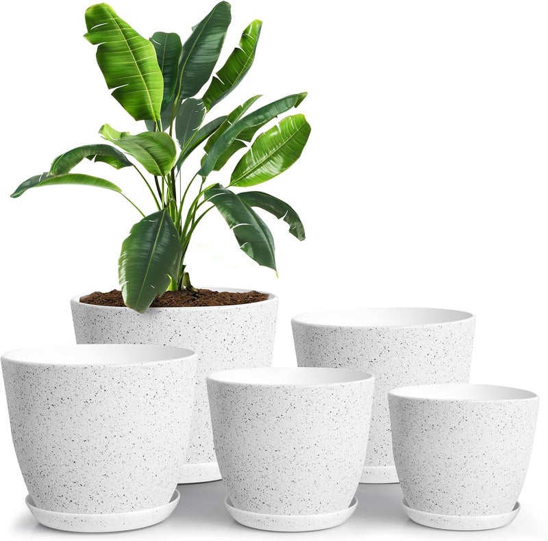 Utopia Home Set of 5 Flower Pots 18/17/15/13/12 cm Plantpot with Saucer for Kitchen, Balcony, Garden Plants, Nursery Flower Pots for Indoor Dappled Grey. - Image 1