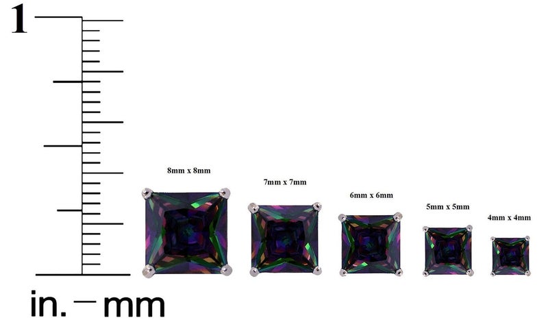 D Jewelry2 Princess Cut Rainbow Mystic Cz Stud Earrings on 925 Sterling Silver rhodium Plated (4x4mm) - Image 2