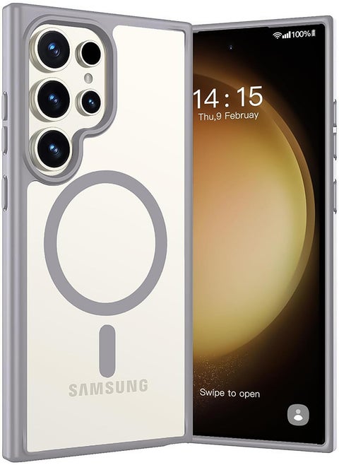 Case Crystal Clear for Samsung Galaxy S23 Ultra Magnetic Clear Cover, Compatible with Wireless Charger and Magsafe Card Wallet, Simplistic Transparent Shockproof and Drop-Proof Case - Titanium
