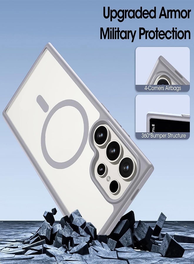 جراب شفاف مغناطيسي لموبايل سامسونج جالاكسي S23 الترا، جراب ماجسيف متوافق مع الشاحن اللاسلكي ومحفظة بطاقات ماج سيف، جراب شفاف بسيط مقاوم للصدمات والسقوط - تيتانيوم - Image 5