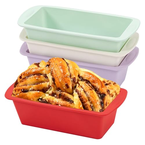SmartKitch Mini Silicone Bread Loaf Pan NonStick Bread Pans for BakingFlexible Silicone Baking Molds for Bread Cake Meatloaf Size 75L x 37W x 21H 4PCSRedGreenWhitePurple - Image 1