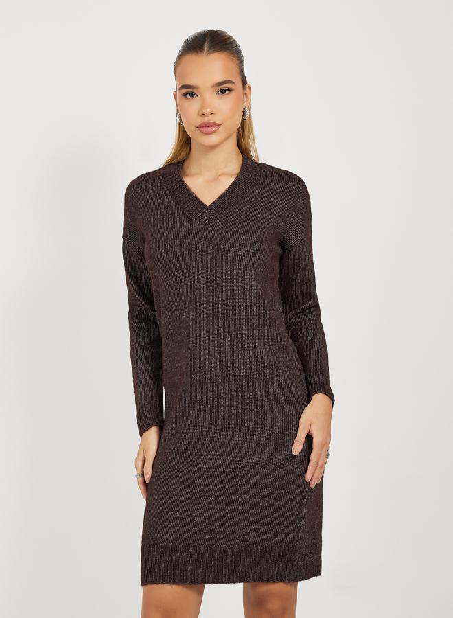Styli Styli Flat Knit V Neck Sweater Mini Dress  - Image 2