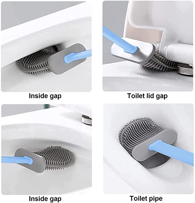 HEKIBE Silicon Toilet Brush with Slim Holder Flex Toilet Brush Anti-drip Set Toilet Bowl Cleaner Brush, No-Slip Long Handle Soft Silicone Toilet Brush with Wall Hook (Toilet Brushes) - Image 5
