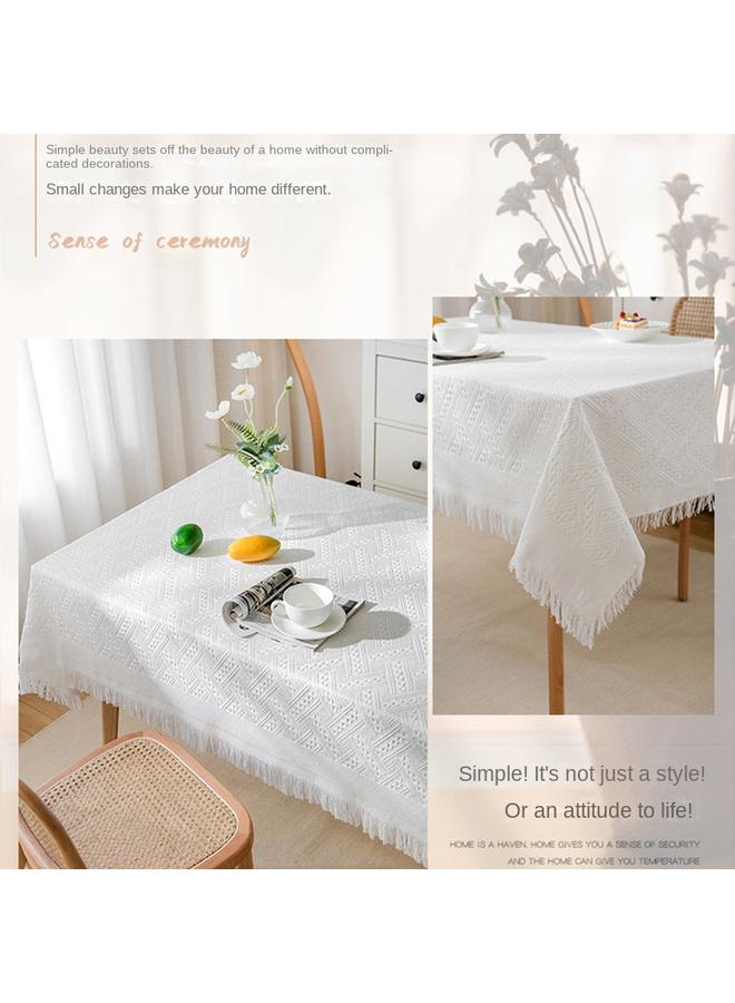 Bluejw Ins Style Cotton Linen French Style Tablecloth Small Round Table Light Luxury High Feeling Birthday Photo White Japanese Style Coffee Table Long Tablecloth - Image 4