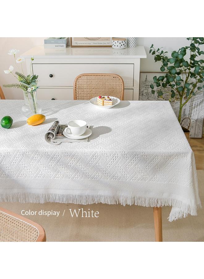 Bluejw Ins Style Cotton Linen French Style Tablecloth Small Round Table Light Luxury High Feeling Birthday Photo White Japanese Style Coffee Table Long Tablecloth - Image 1