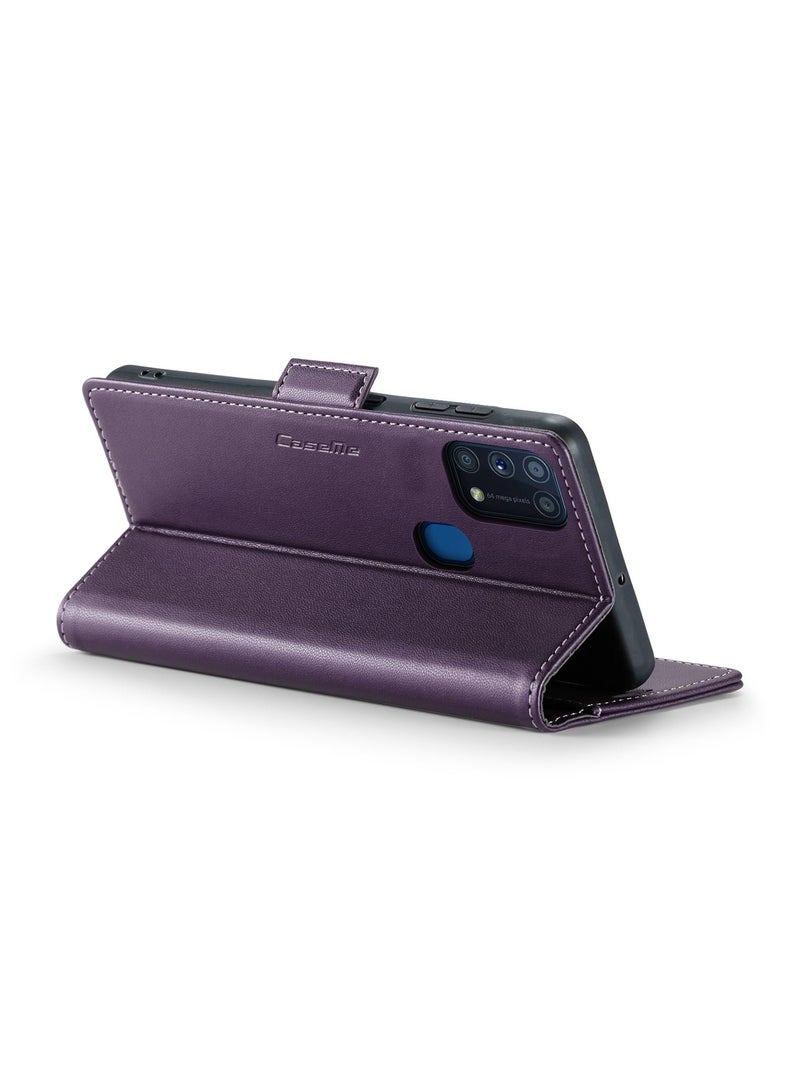 CaseMe Phone Case Luxury PU Leather Design Anti Fingerprint 023 Flip Cover Card Slot Holder Cover For Samsung Galaxy M31 (Purple) - Image 2