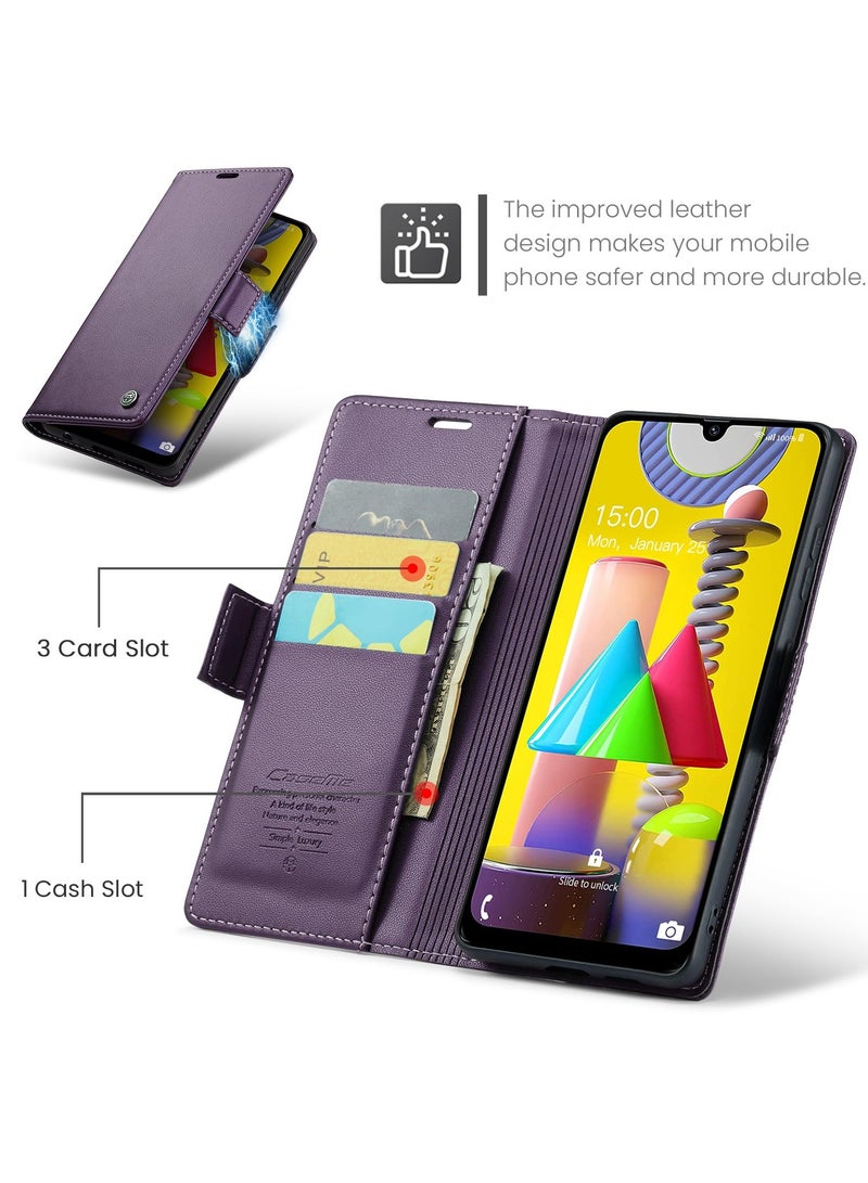 CaseMe Phone Case Luxury PU Leather Design Anti Fingerprint 023 Flip Cover Card Slot Holder Cover For Samsung Galaxy M31 (Purple) - Image 4