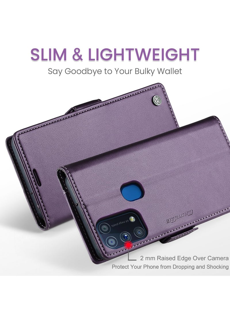 CaseMe Phone Case Luxury PU Leather Design Anti Fingerprint 023 Flip Cover Card Slot Holder Cover For Samsung Galaxy M31 (Purple) - Image 3