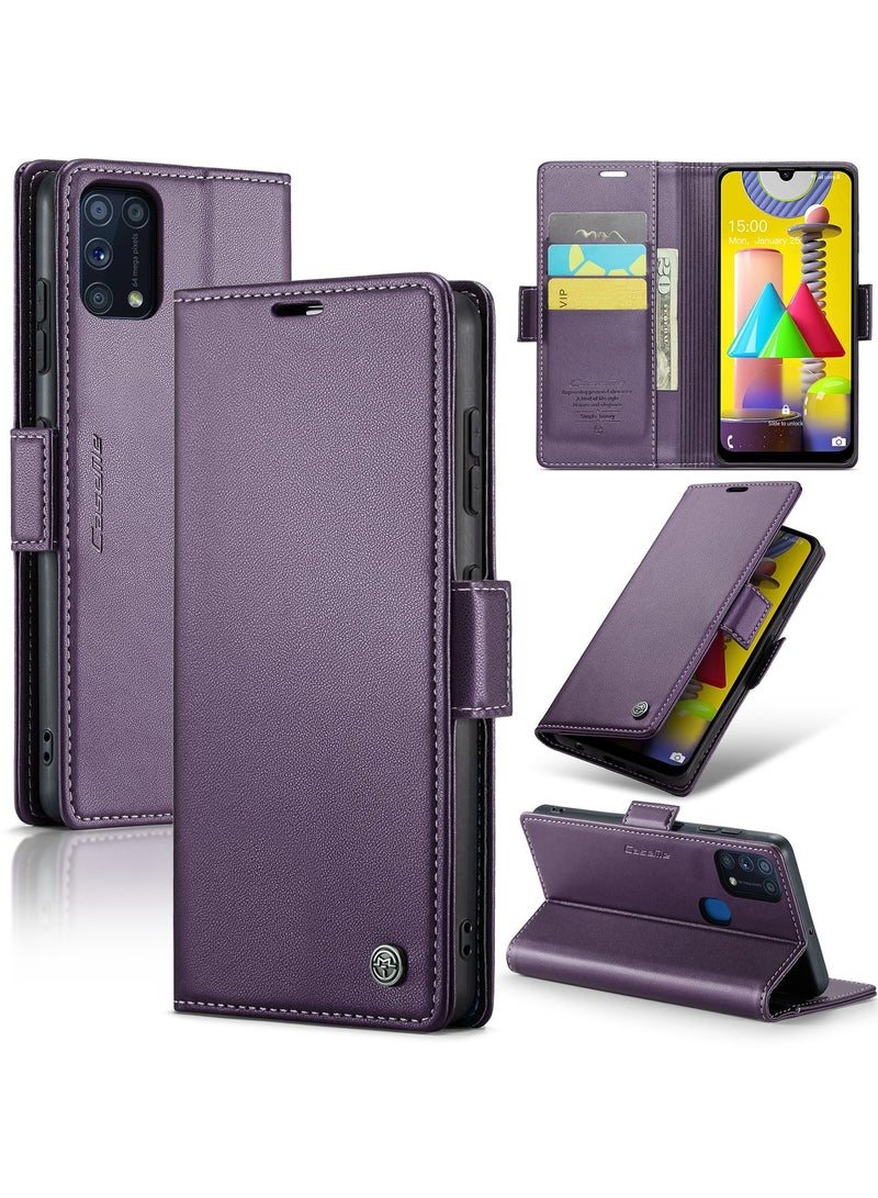 CaseMe Phone Case Luxury PU Leather Design Anti Fingerprint 023 Flip Cover Card Slot Holder Cover For Samsung Galaxy M31 (Purple) - Image 1