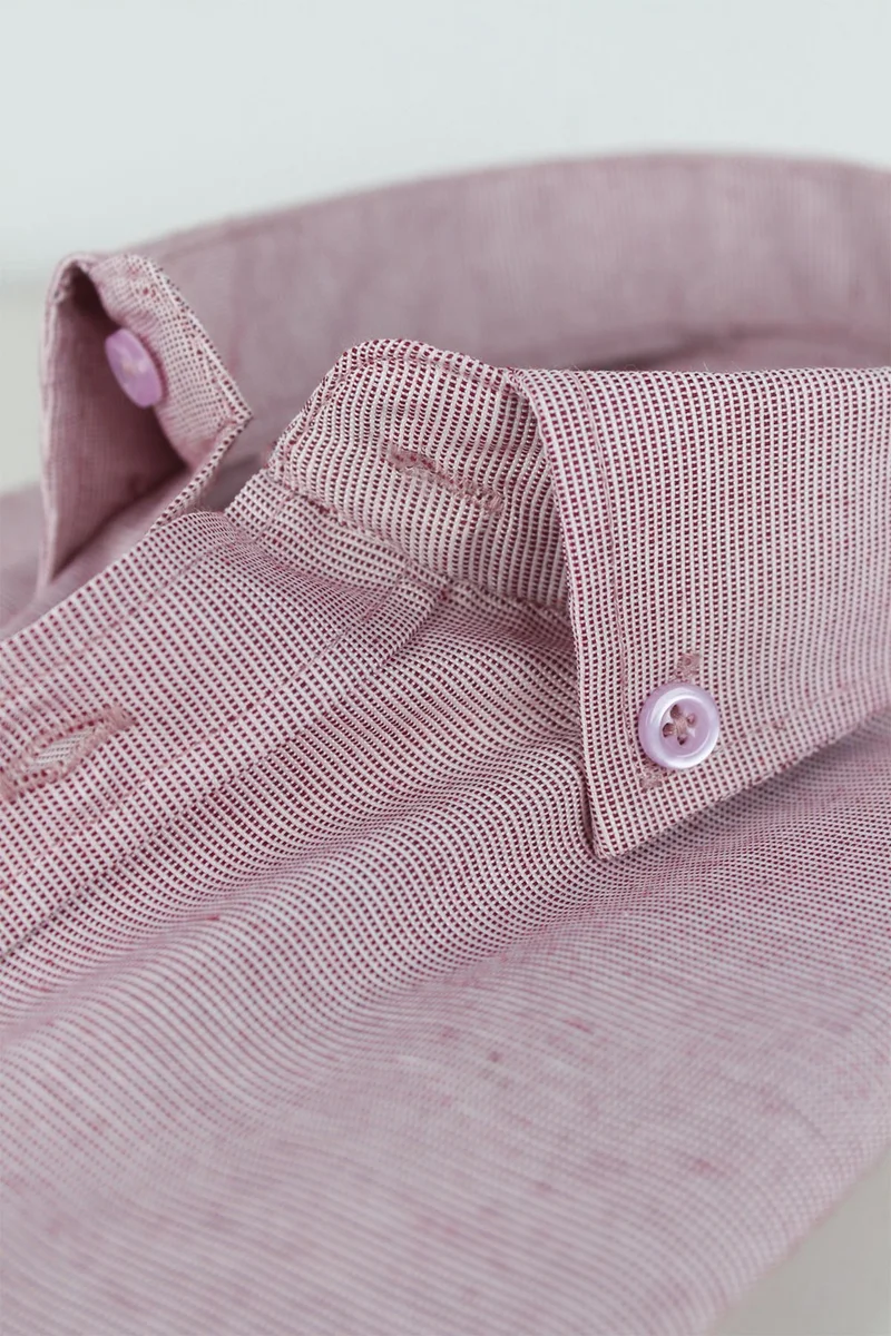 Varetta Men's Pink Linen Effect Pocket Long Sleeve Cotton Shirt