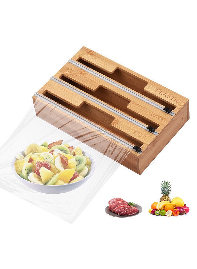 3-in-1 Wrap Dispenser with Slide Cutter Plastic Wrap  Wax Paper Dispenser for Kitchen Drawer/ Wall Mount  - Image 1