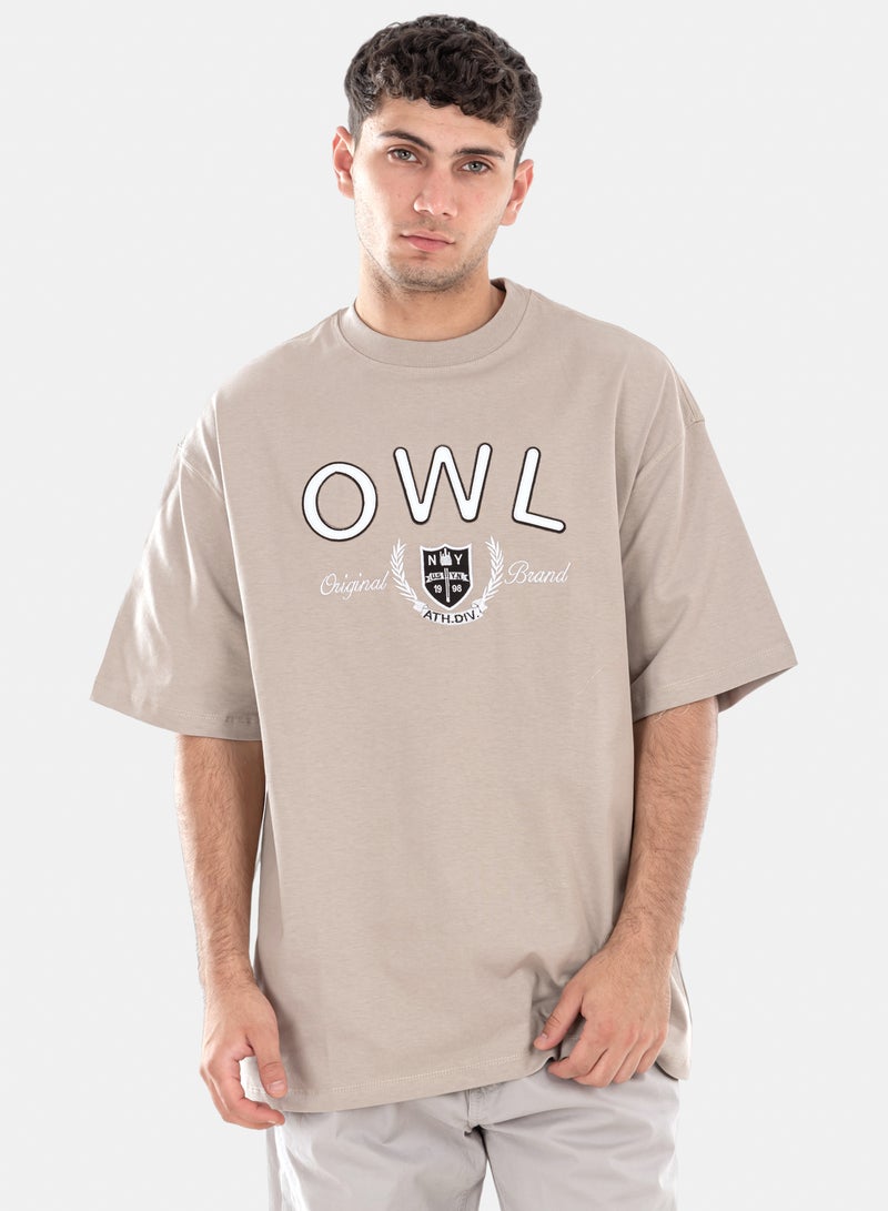T-shirt 'NY Owl' Light Beige