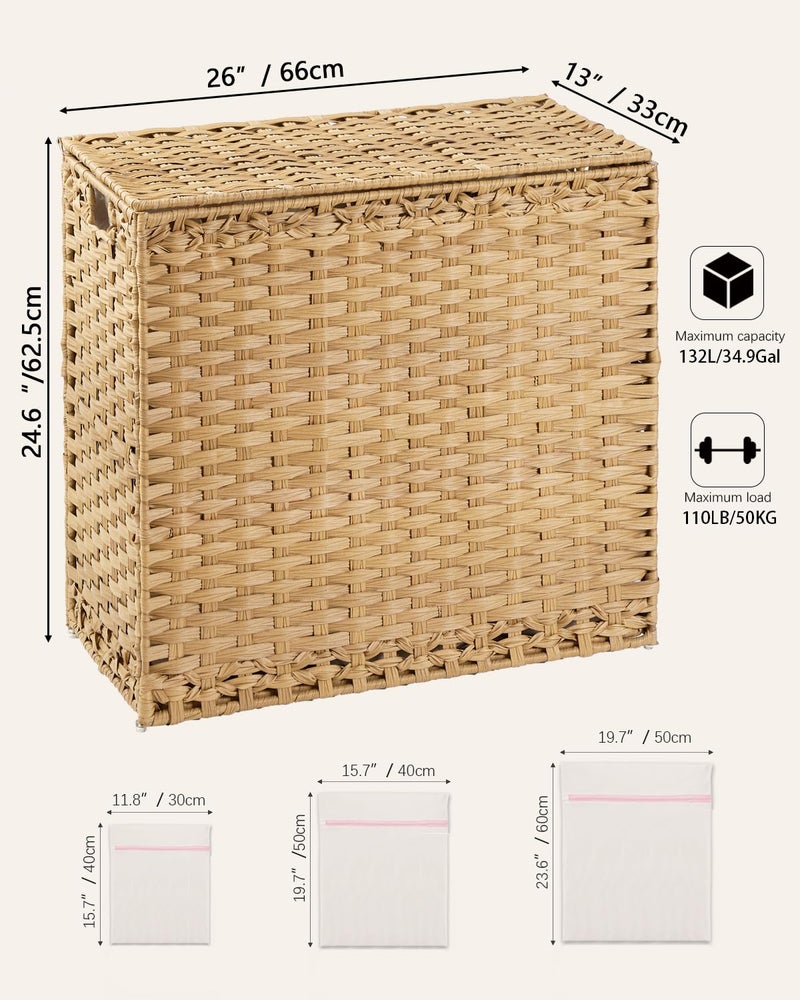 SETVSON Laundry Hamper with Lid Laundry Basket 132 L (35 Gal) Wicker Clothes Hamper, Handwoven Rattan Hamper with Handles and 4 Removable Liner Bags, 6 Mesh Bags for Laundry Bedroom Natural - Image 5