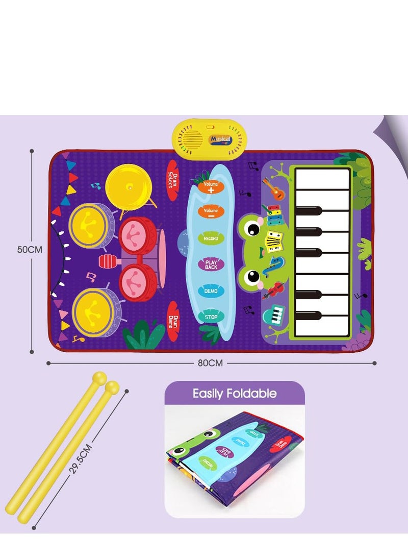 Bebiland Baby Musical Mat, Baby Toys 2-in-1 Toddler Musical Toys Piano Keyboard Drum Mat with 2 Sticks, Early Education Learning Floor Blanket for 1 2 3 4 5 Year Old Kids Birthday Present  - Image 2