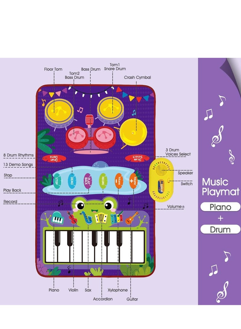 Bebiland Baby Musical Mat, Baby Toys 2-in-1 Toddler Musical Toys Piano Keyboard Drum Mat with 2 Sticks, Early Education Learning Floor Blanket for 1 2 3 4 5 Year Old Kids Birthday Present  - Image 3