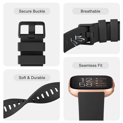 Tobfit Soft Strap Compatible for Fitbit Versa 2 (Watch Not Included), Flexible Premium Elastomer TPU Adjustable Watch Band, Sport Replacement Watchstrap for Women Men (S, Black) - Image 4